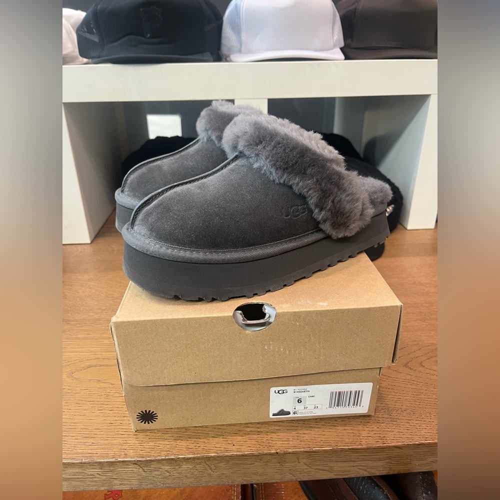 UGG Womens Disquette Clog Charcoal 1122550-CHRC Size 6 New